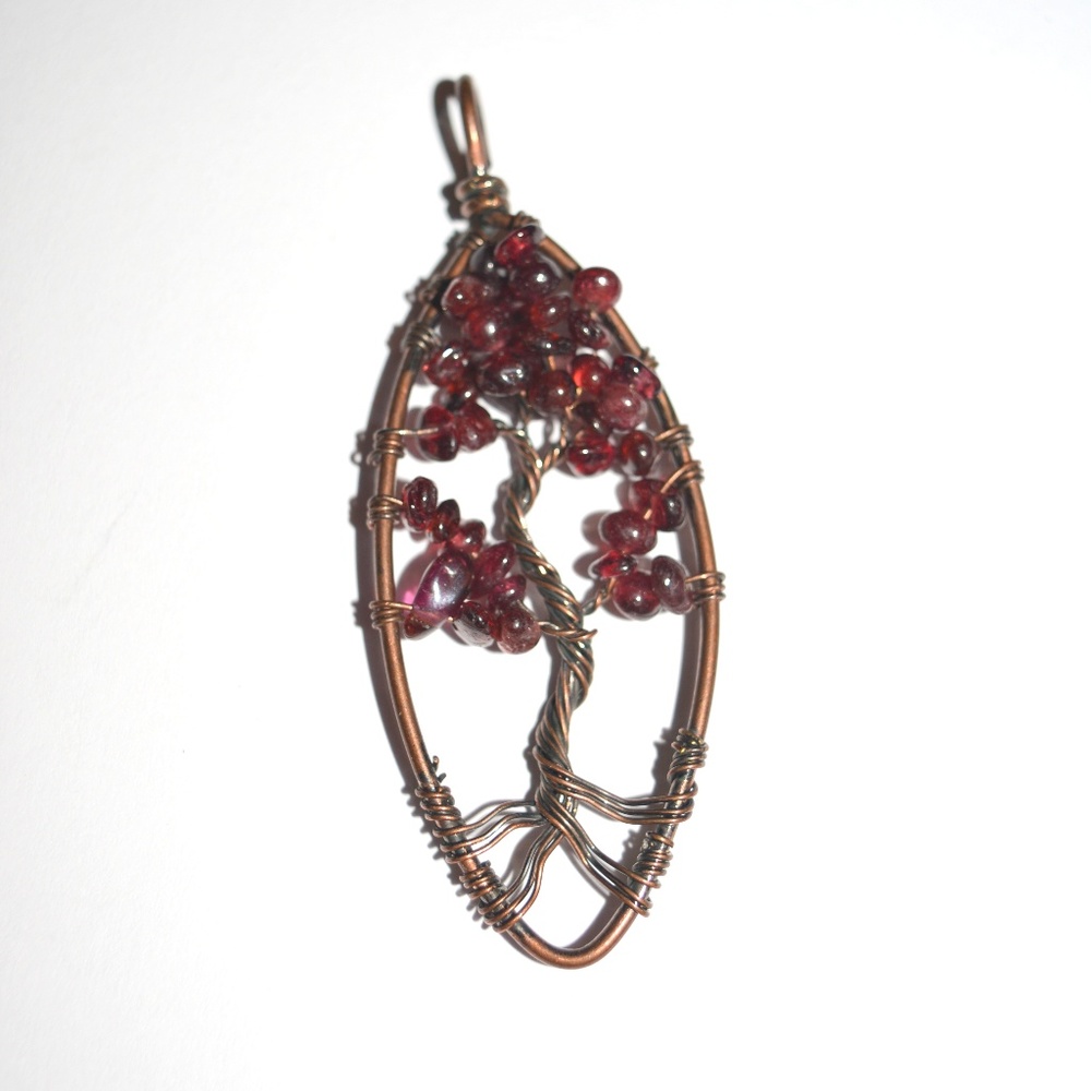 Wire Copper Tree of Life Garnet Pendant